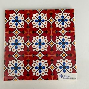 Geometric red and blue coasters made in Portugal